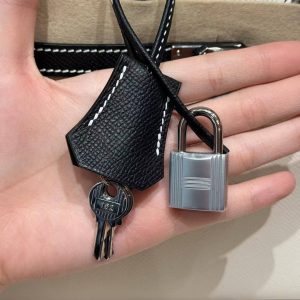 Hermes Birkin 25 Bag Handmade In Epsom Calfskin Leather Silver Hardware 10 Craie 89 Noir - Image 8