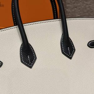 Hermes Birkin 25 Bag Handmade In Epsom Calfskin Leather Silver Hardware 10 Craie 89 Noir - Image 4