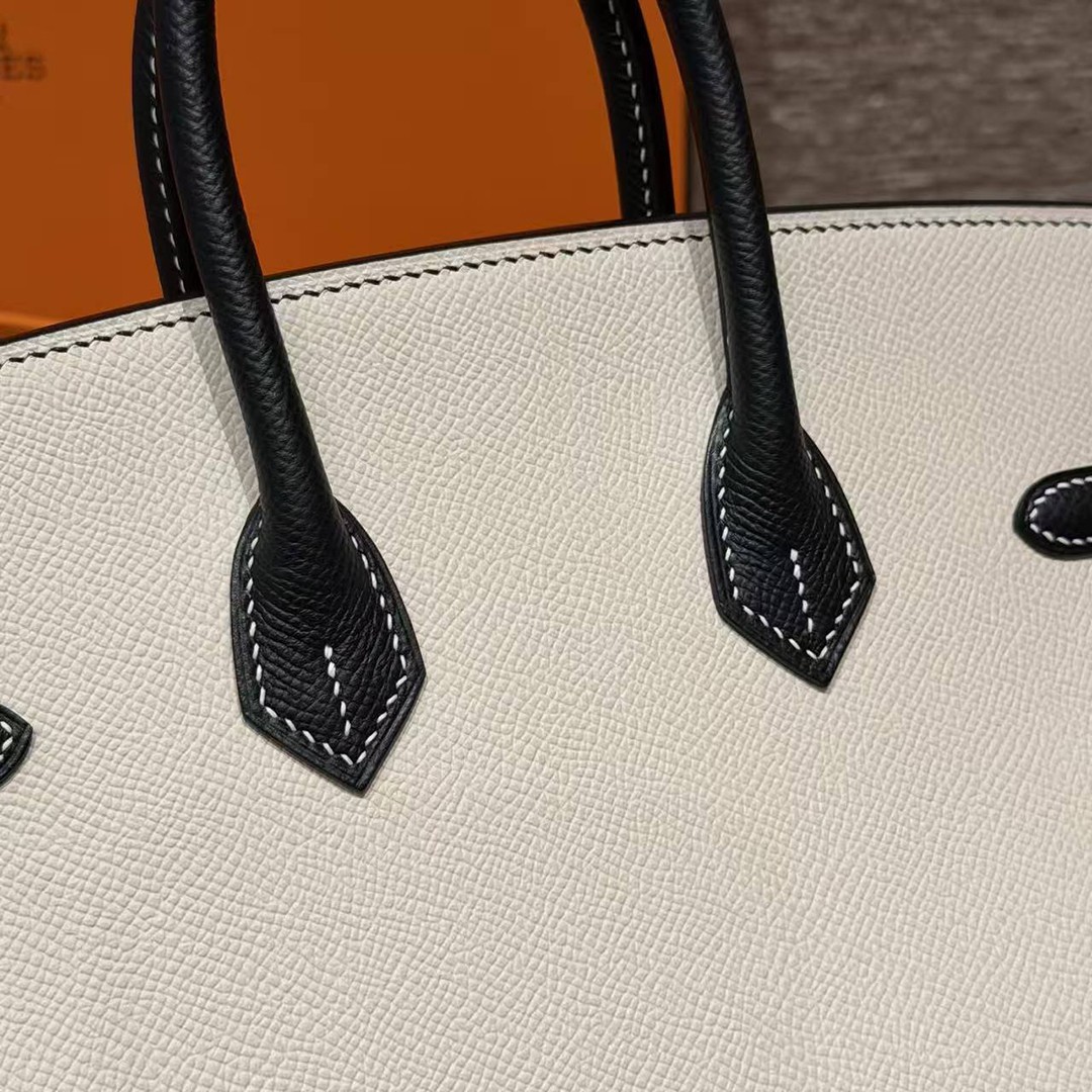 Hermes Birkin 25 Bag Handmade In Epsom Calfskin Leather Silver Hardware 10 Craie 89 Noir - Image 4