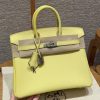 Hermes Birkin 25 Bag Handmade In Epsom Calfskin Leather Silver Hardware 9R Lime
