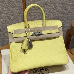 Hermes Birkin 25 Bag Handmade In Epsom Calfskin Leather Silver Hardware 9R Lime