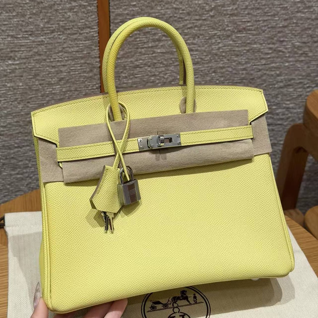 Hermes Birkin 25 Bag Handmade In Epsom Calfskin Leather Silver Hardware 9R Lime
