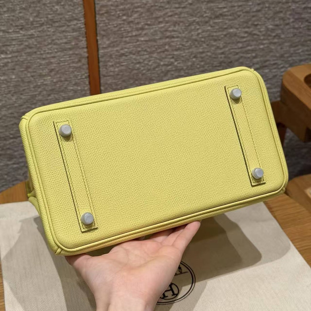 Hermes Birkin 25 Bag Handmade In Epsom Calfskin Leather Silver Hardware 9R Lime - Image 19