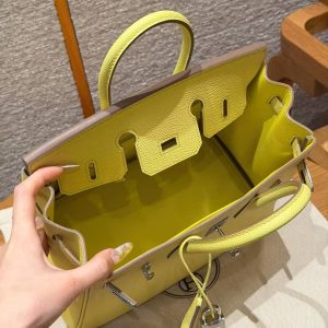 Hermes Birkin 25 Bag Handmade In Epsom Calfskin Leather Silver Hardware 9R Lime - Image 18