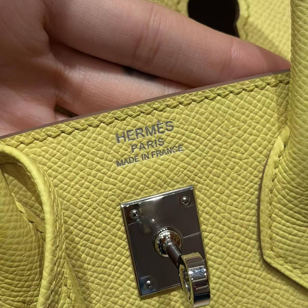 Hermes Birkin 25 Bag Handmade In Epsom Calfskin Leather Silver Hardware 9R Lime - Image 17