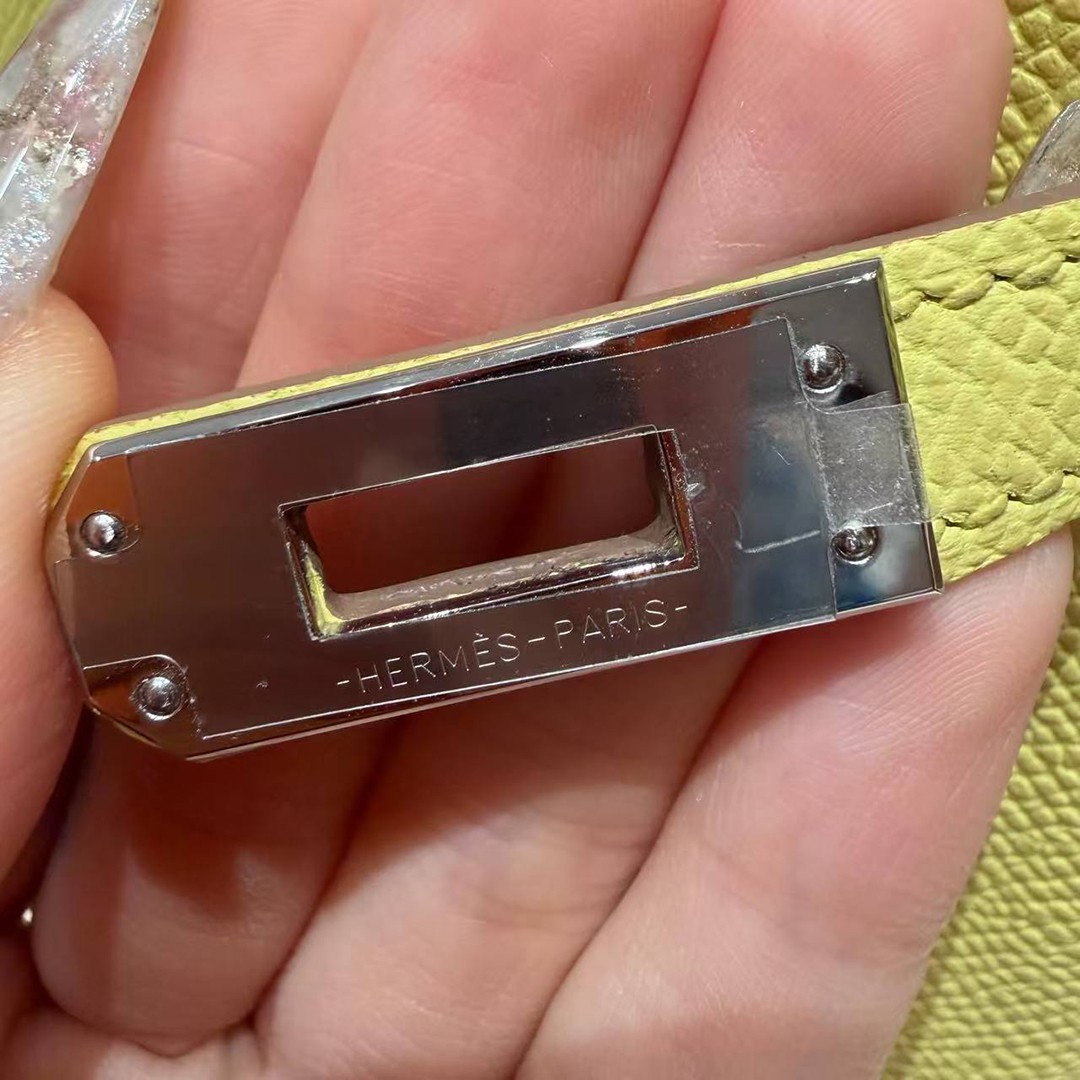 Hermes Birkin 25 Bag Handmade In Epsom Calfskin Leather Silver Hardware 9R Lime - Image 16