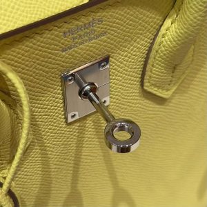 Hermes Birkin 25 Bag Handmade In Epsom Calfskin Leather Silver Hardware 9R Lime - Image 15