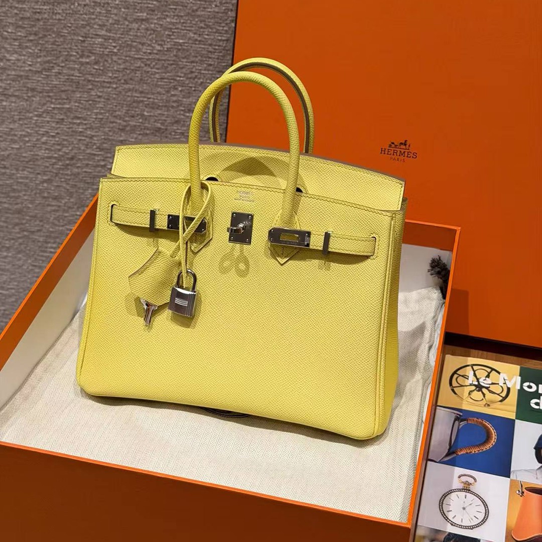 Hermes Birkin 25 Bag Handmade In Epsom Calfskin Leather Silver Hardware 9R Lime - Image 13
