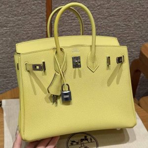 Hermes Birkin 25 Bag Handmade In Epsom Calfskin Leather Silver Hardware 9R Lime - Image 12