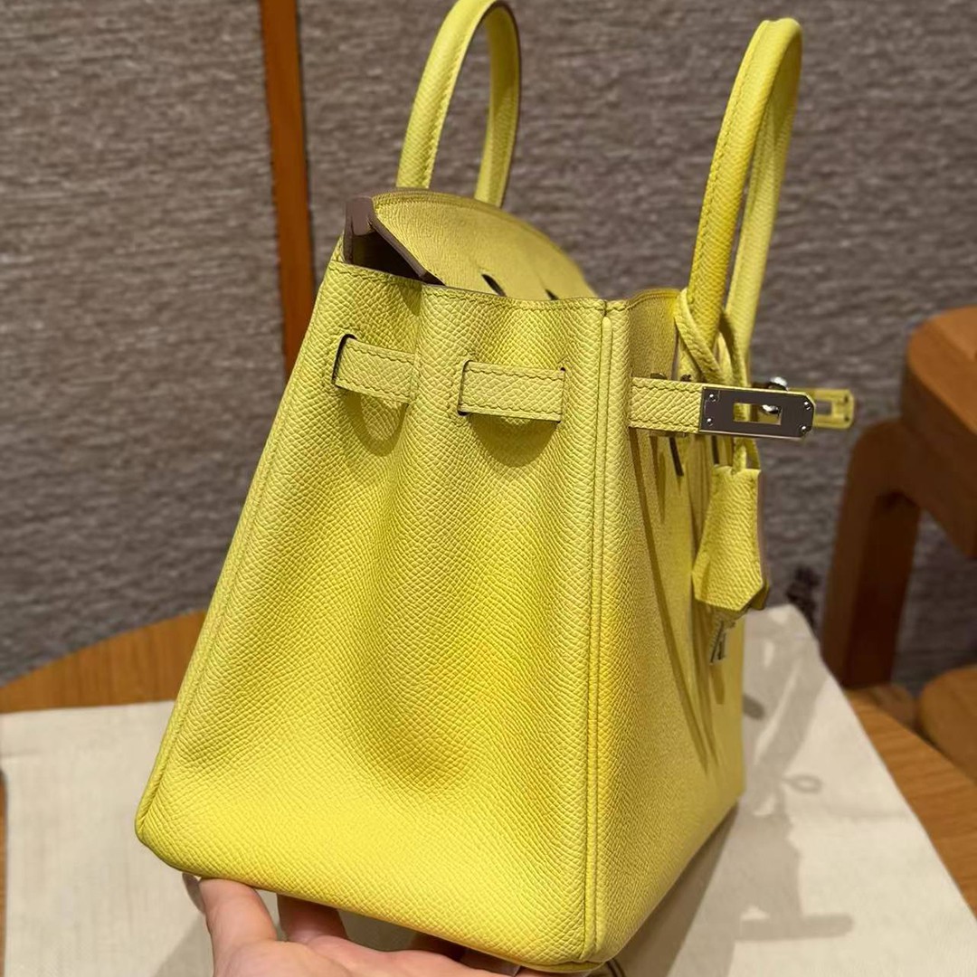 Hermes Birkin 25 Bag Handmade In Epsom Calfskin Leather Silver Hardware 9R Lime - Image 11