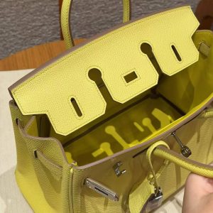Hermes Birkin 25 Bag Handmade In Epsom Calfskin Leather Silver Hardware 9R Lime - Image 10