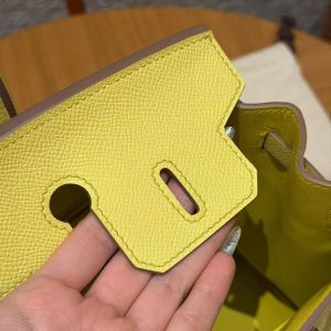 Hermes Birkin 25 Bag Handmade In Epsom Calfskin Leather Silver Hardware 9R Lime - Image 9