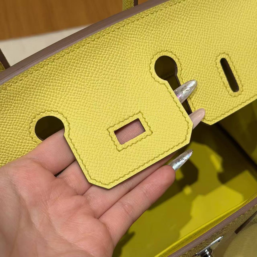 Hermes Birkin 25 Bag Handmade In Epsom Calfskin Leather Silver Hardware 9R Lime - Image 8