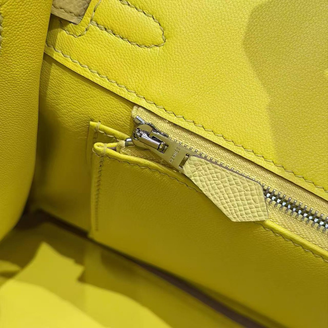 Hermes Birkin 25 Bag Handmade In Epsom Calfskin Leather Silver Hardware 9R Lime - Image 7