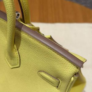 Hermes Birkin 25 Bag Handmade In Epsom Calfskin Leather Silver Hardware 9R Lime - Image 4