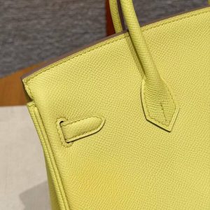 Hermes Birkin 25 Bag Handmade In Epsom Calfskin Leather Silver Hardware 9R Lime - Image 3