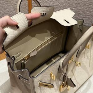 Hermès Birkin 25 Bag Handmade In Epsom Leather Gold Hardware 10 Craie S2 Trench - Image 20