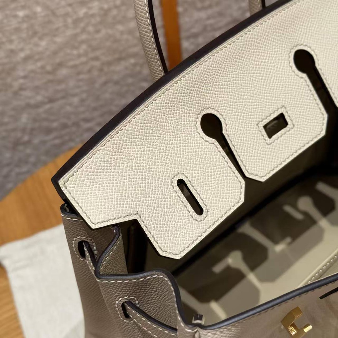 Hermès Birkin 25 Bag Handmade In Epsom Leather Gold Hardware 10 Craie S2 Trench - Image 10