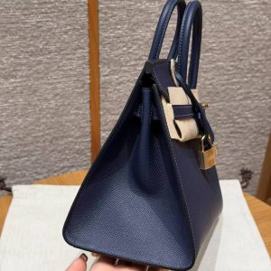 Hermes Birkin 25 Bag Handmade In Epsom Leather Gold Hardware 73 Blue Saphir - Image 18