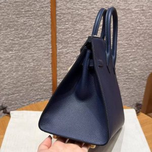 Hermes Birkin 25 Bag Handmade In Epsom Leather Gold Hardware 73 Blue Saphir - Image 17