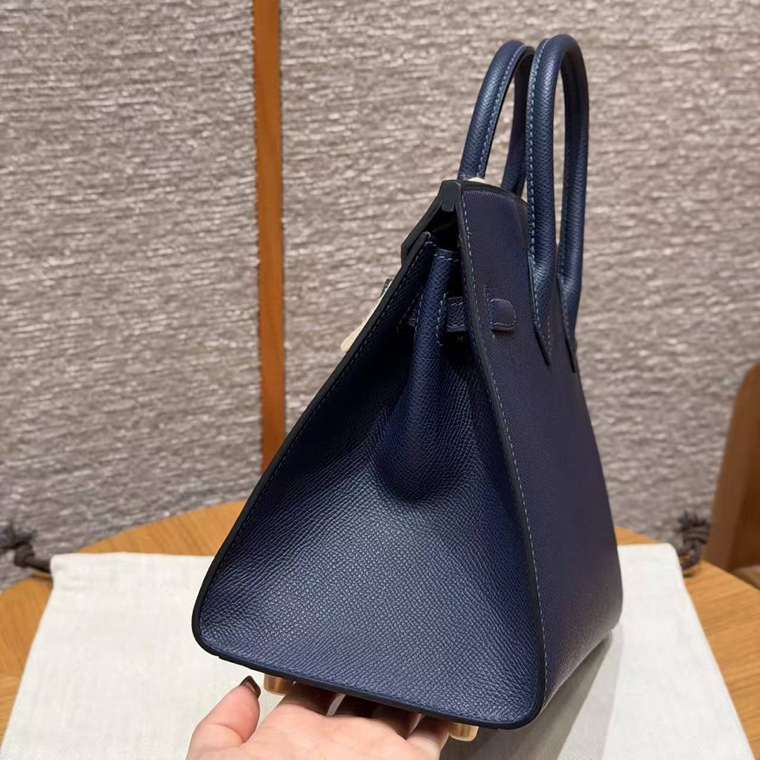 Hermes Birkin 25 Bag Handmade In Epsom Leather Gold Hardware 73 Blue Saphir - Image 17