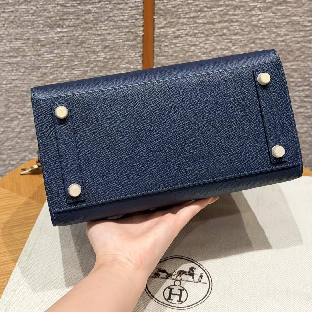 Hermes Birkin 25 Bag Handmade In Epsom Leather Gold Hardware 73 Blue Saphir - Image 16