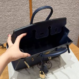 Hermes Birkin 25 Bag Handmade In Epsom Leather Gold Hardware 73 Blue Saphir - Image 15