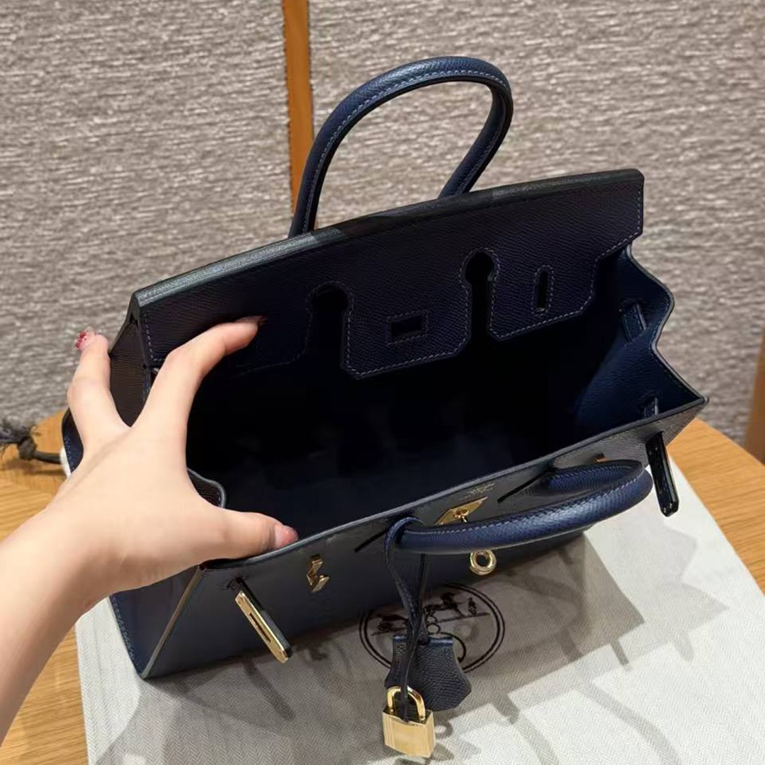 Hermes Birkin 25 Bag Handmade In Epsom Leather Gold Hardware 73 Blue Saphir - Image 15