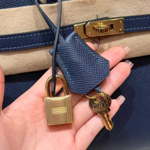 Hermes Birkin 25 Bag Handmade In Epsom Leather Gold Hardware 73 Blue Saphir - Image 14