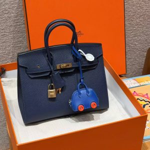 Hermes Birkin 25 Bag Handmade In Epsom Leather Gold Hardware 73 Blue Saphir - Image 13