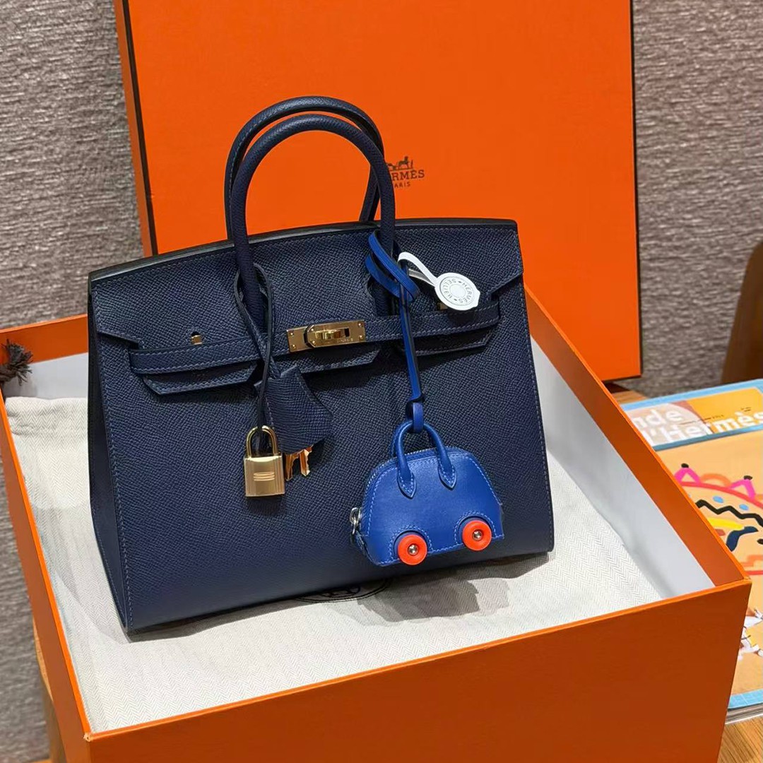 Hermes Birkin 25 Bag Handmade In Epsom Leather Gold Hardware 73 Blue Saphir - Image 13