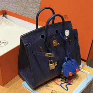 Hermes Birkin 25 Bag Handmade In Epsom Leather Gold Hardware 73 Blue Saphir - Image 11