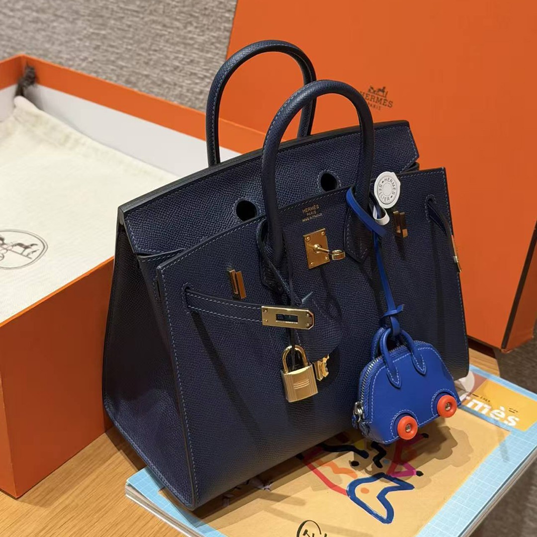 Hermes Birkin 25 Bag Handmade In Epsom Leather Gold Hardware 73 Blue Saphir - Image 11