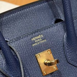Hermes Birkin 25 Bag Handmade In Epsom Leather Gold Hardware 73 Blue Saphir - Image 9
