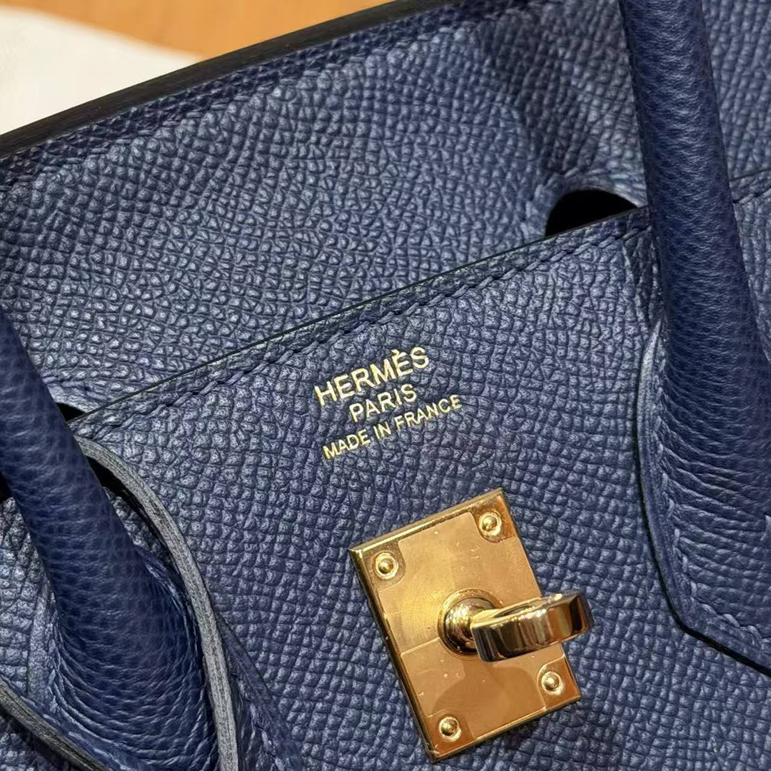 Hermes Birkin 25 Bag Handmade In Epsom Leather Gold Hardware 73 Blue Saphir - Image 9