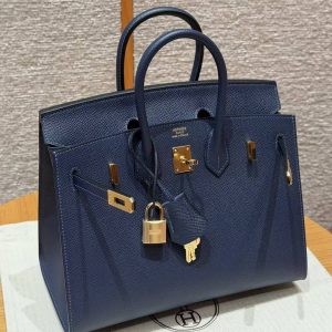 Hermes Birkin 25 Bag Handmade In Epsom Leather Gold Hardware 73 Blue Saphir - Image 8
