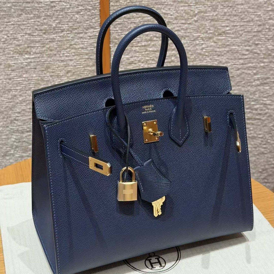 Hermes Birkin 25 Bag Handmade In Epsom Leather Gold Hardware 73 Blue Saphir - Image 8