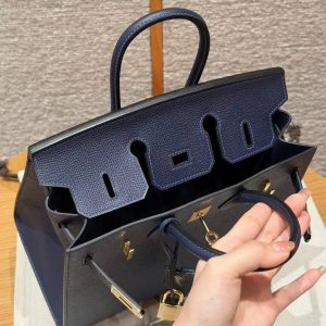 Hermes Birkin 25 Bag Handmade In Epsom Leather Gold Hardware 73 Blue Saphir - Image 7
