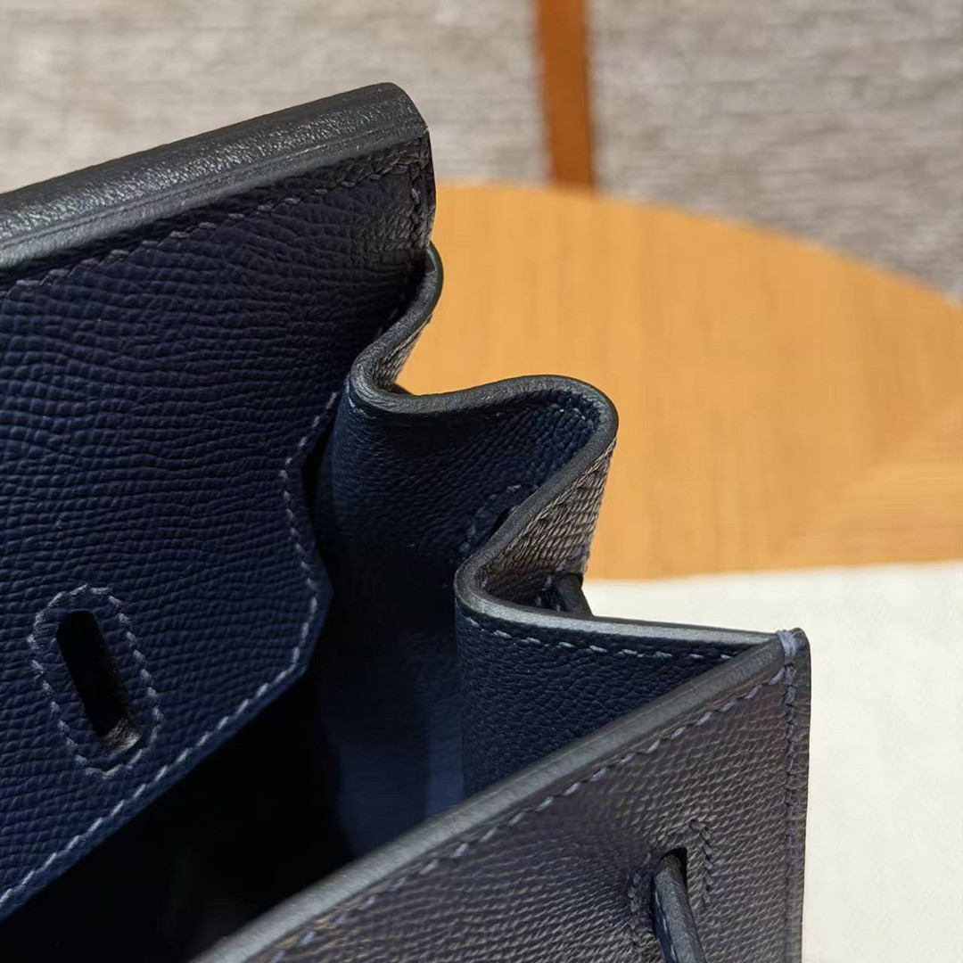 Hermes Birkin 25 Bag Handmade In Epsom Leather Gold Hardware 73 Blue Saphir - Image 5