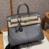 Hermès Birkin 25 Bag Handmade In Lizard Leather Silver Hardware 84 Gris Foncé