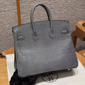 Alternative view of Hermès Birkin 25 Bag Handmade In Lizard Leather Silver Hardware 84 Gris Foncé