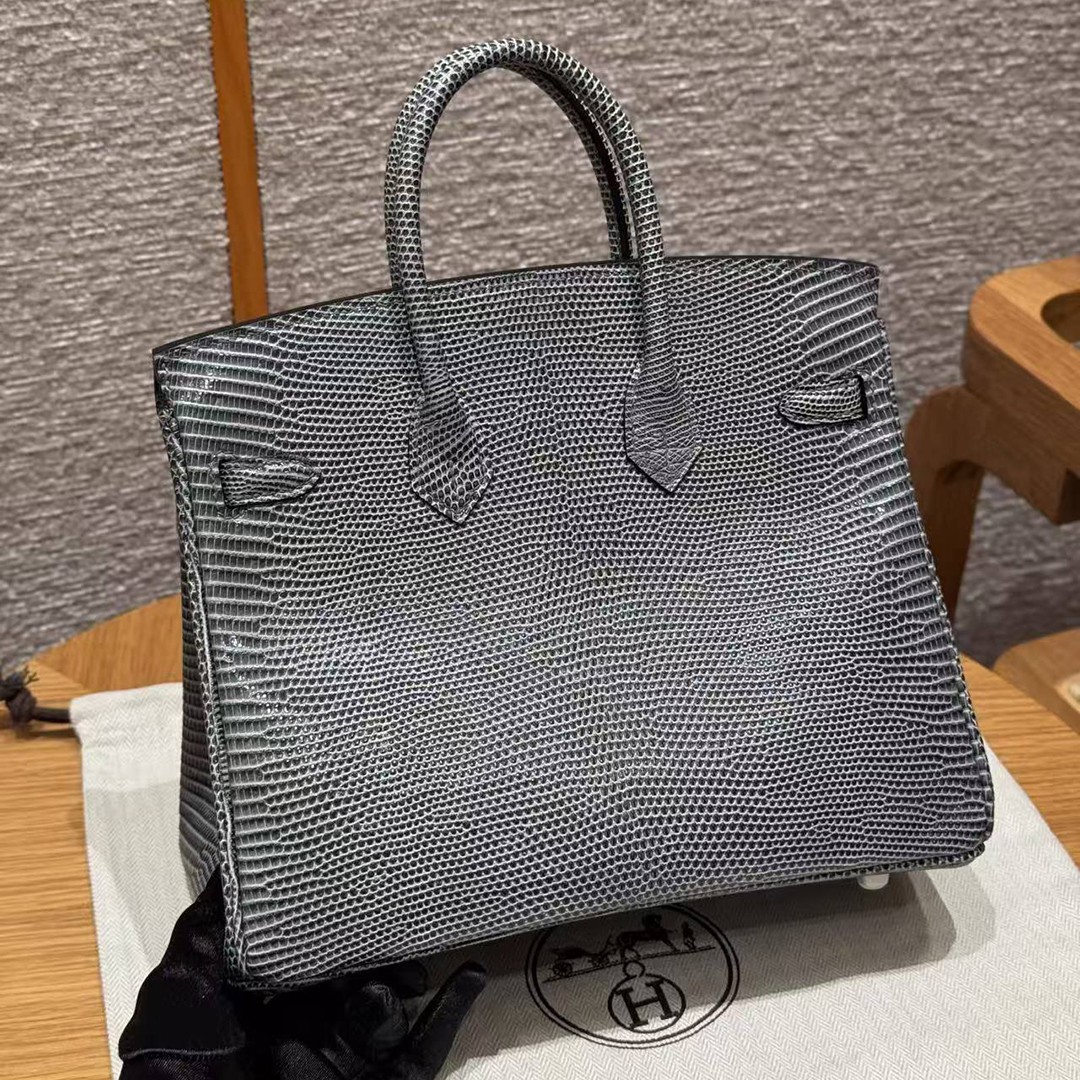Hermès Birkin 25 Bag Handmade In Lizard Leather Silver Hardware 84 Gris Foncé - Image 2