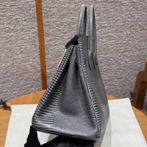 Hermès Birkin 25 Bag Handmade In Lizard Leather Silver Hardware 84 Gris Foncé - Image 18