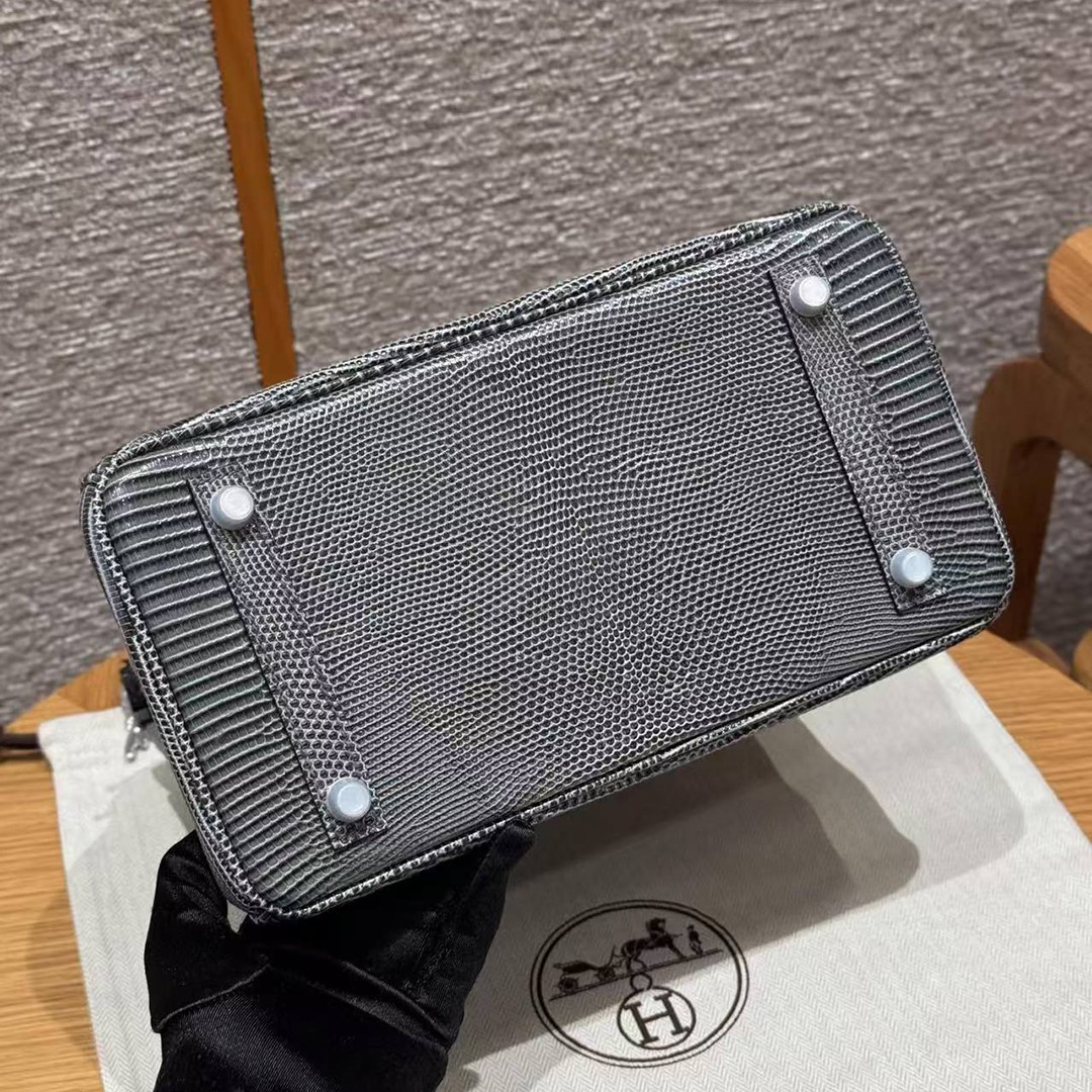 Hermès Birkin 25 Bag Handmade In Lizard Leather Silver Hardware 84 Gris Foncé - Image 17