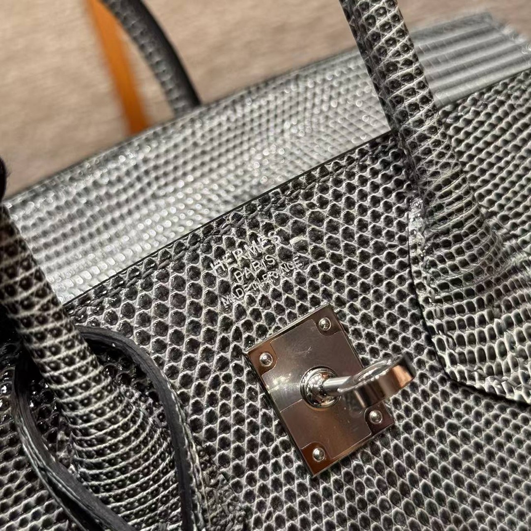 Hermès Birkin 25 Bag Handmade In Lizard Leather Silver Hardware 84 Gris Foncé - Image 16
