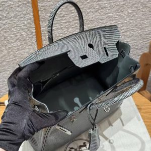 Hermès Birkin 25 Bag Handmade In Lizard Leather Silver Hardware 84 Gris Foncé - Image 13