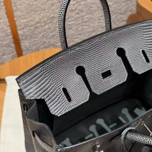 Hermès Birkin 25 Bag Handmade In Lizard Leather Silver Hardware 84 Gris Foncé - Image 12