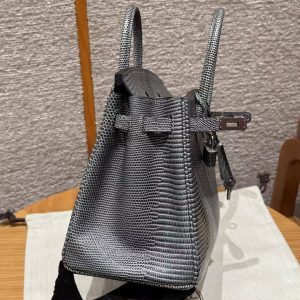 Hermès Birkin 25 Bag Handmade In Lizard Leather Silver Hardware 84 Gris Foncé - Image 11