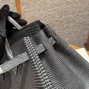 Hermès Birkin 25 Bag Handmade In Lizard Leather Silver Hardware 84 Gris Foncé - Image 9
