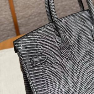 Hermès Birkin 25 Bag Handmade In Lizard Leather Silver Hardware 84 Gris Foncé - Image 8